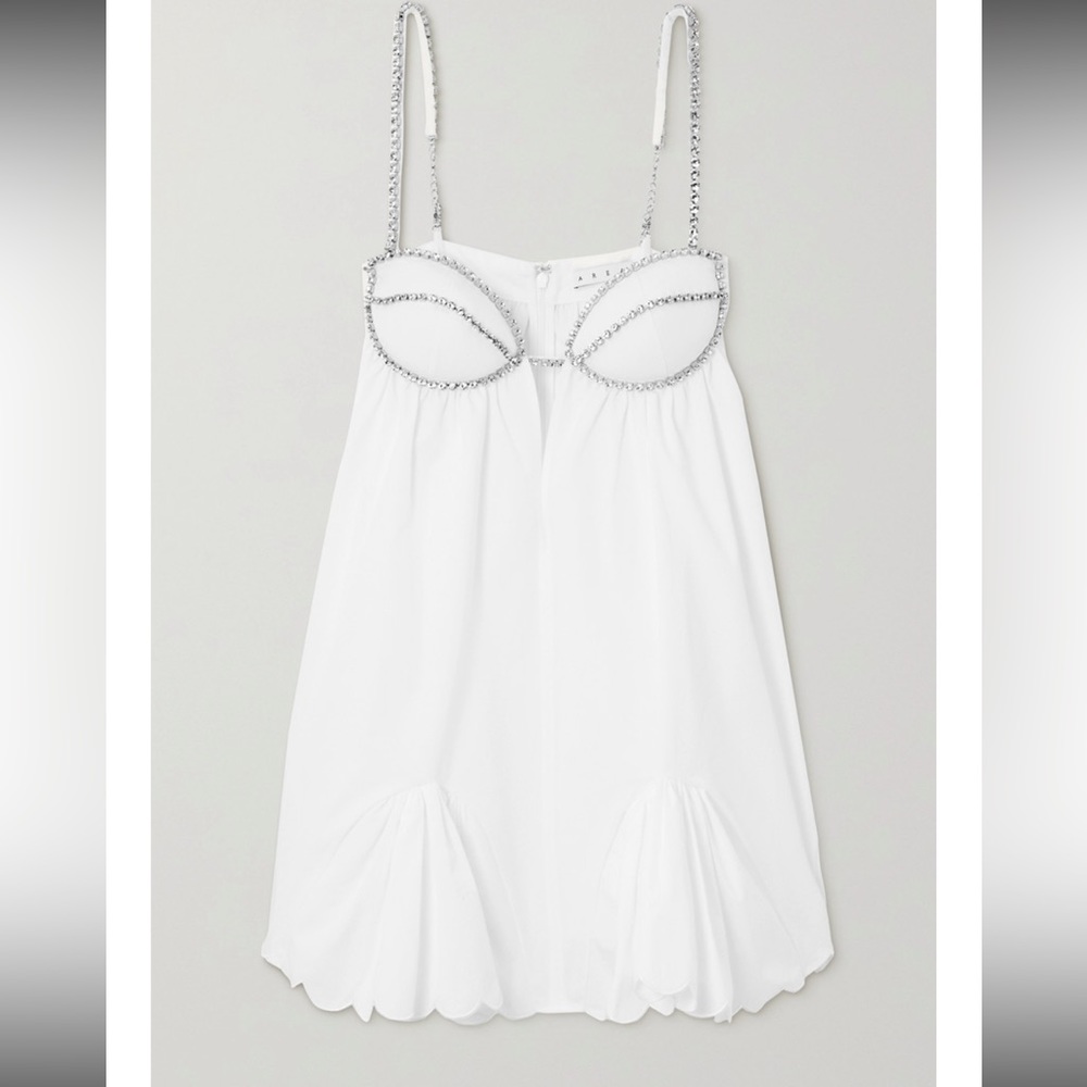 AREA  scalloped crystal embellished cotton poplin mini dress sz 0